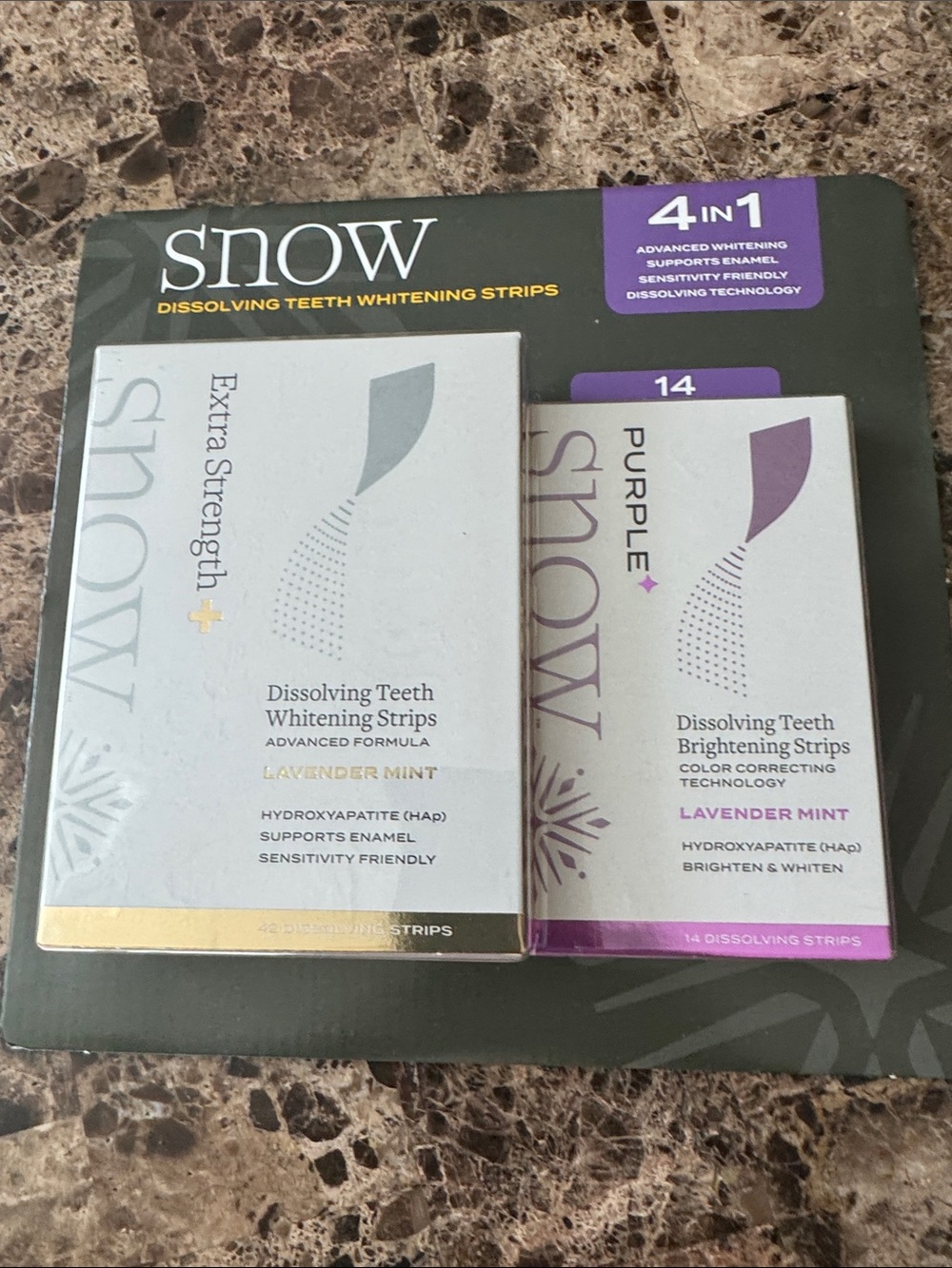SNOW Dissolving Teeth Whitening Strips Lavender Mint - White & Purple Packaging